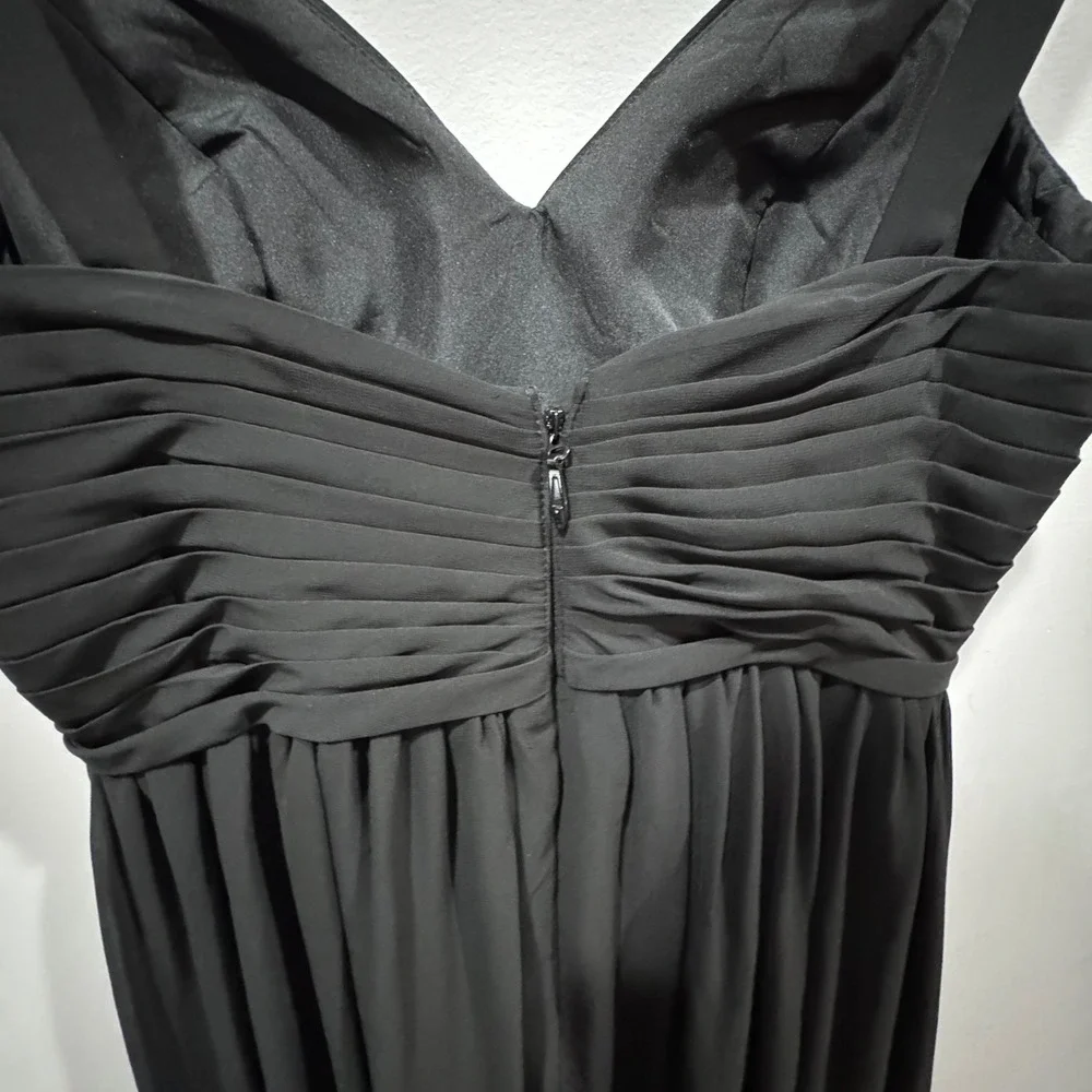Azazie Maxi Dress Women A6 Black Excellent Ruched Chiffon Formal Gown Slit